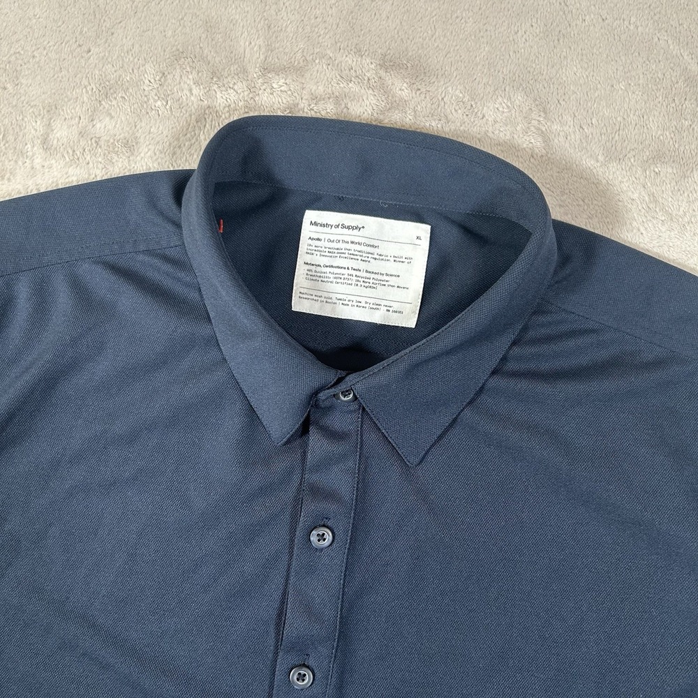 Ministry of Supply Apollo Polo Shirt Mens XL Blue Stretch Tech Short Sleeve NWOT